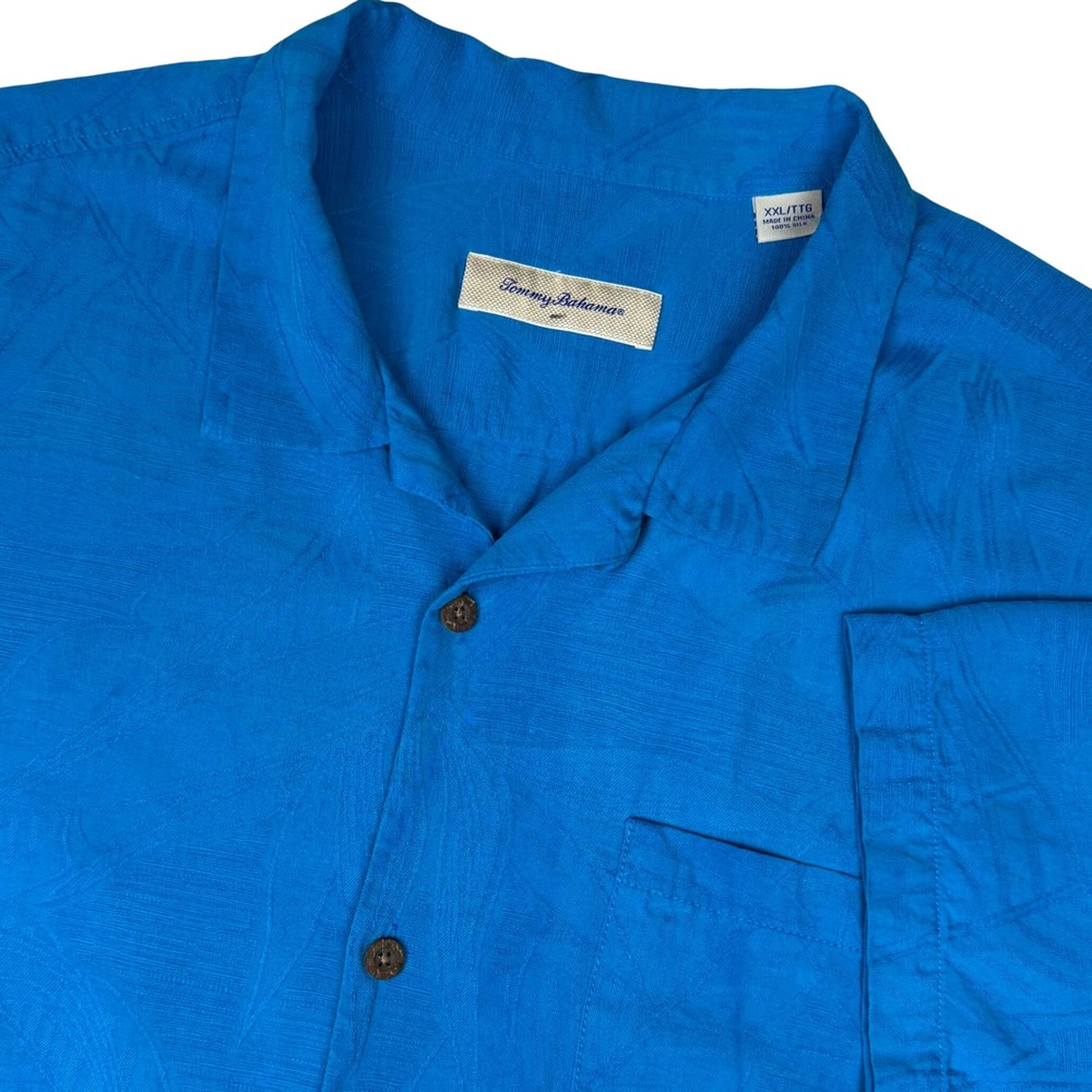Tommy Bahama 100% Silk Jacquard Tropical Camp Shirt Mens XXL Blue Hawaiian Aloha
